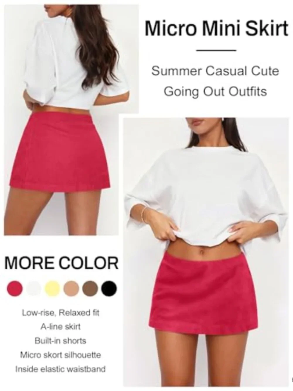 Low Rise A-Line Mini Skort for Women with Attached Shorts, Y2K Going Out Skirt